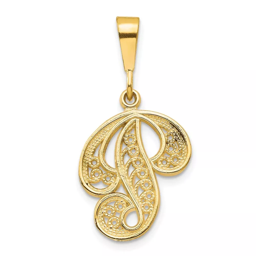 14k Yellow GoldY Polished Script Filigree Letter P Initial Pendant