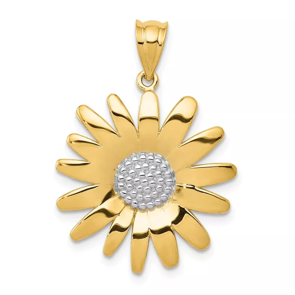14k Yellow & Rhodium Gold w/Rhodium Sunflower Pendant