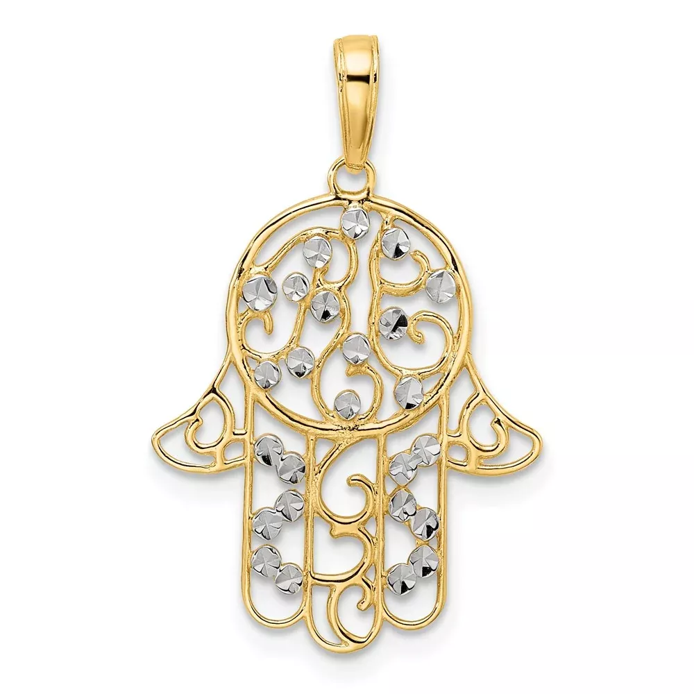 14k Yellow u0026 Rhodium Gold u0026 White Rhodium D /C Fancy Hamsa Pendant