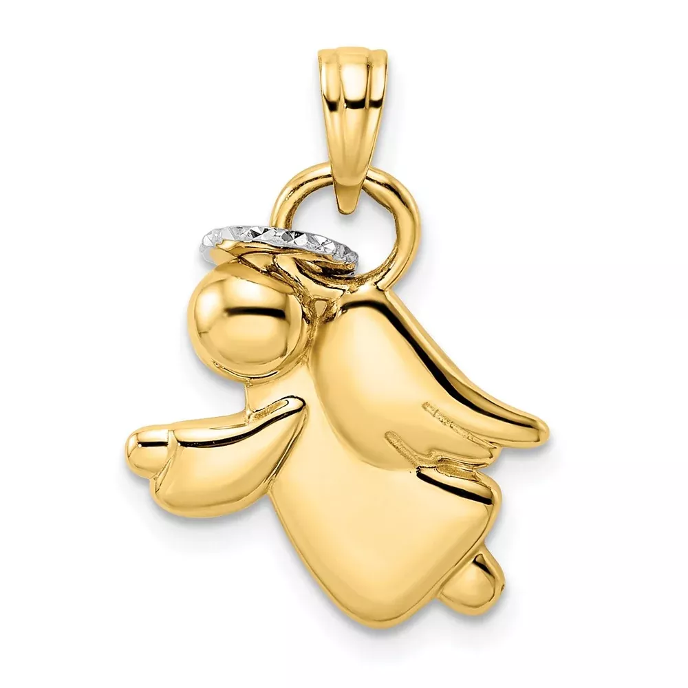 14k Yellow u0026 Rhodium Gold u0026 White Rhodium D /C Halo on Angel Pendant