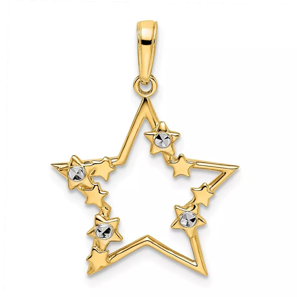 14k Yellow u0026 Rhodium Gold u0026 White Rhodium D /C Stars Pendant