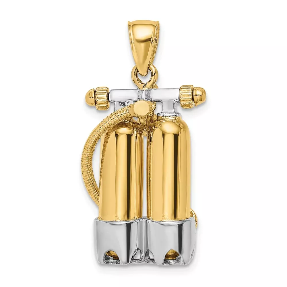 14k Yellow u0026 Rhodium Gold w /Rhodium 3-D Double Scuba Tanks W /Air Hose Charm