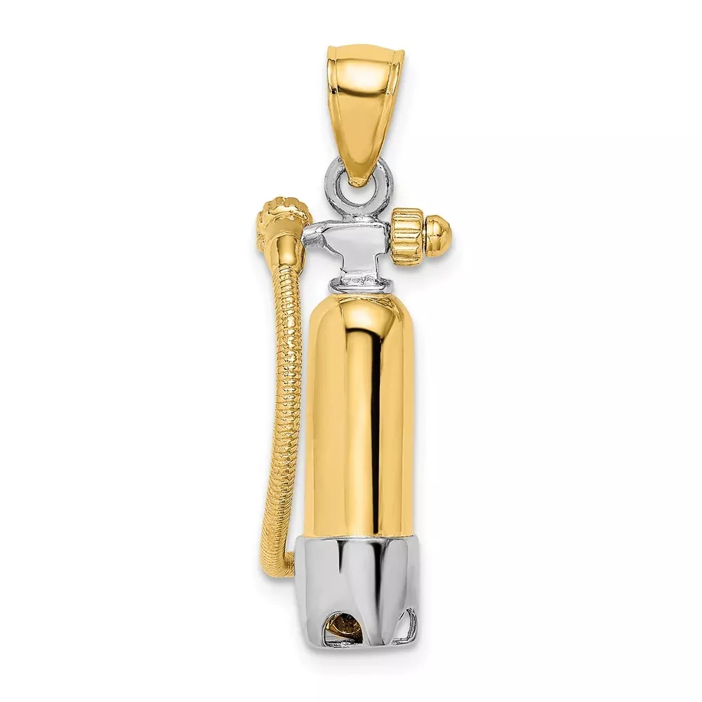14k Yellow u0026 Rhodium Gold w /Rhodium 3-D Single Scuba Tank W / Hose Charm