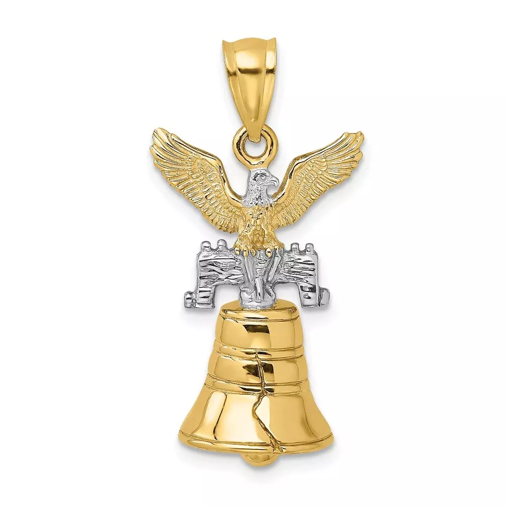 14k Yellow u0026 Rhodium Gold w /Rhodium 3D Moveable Liberty Bell w /Eagle Top Charm