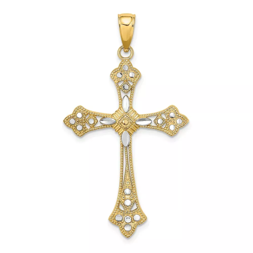 14k Yellow u0026 Rhodium Gold W / Rhodium D /C Edges Cross Charm