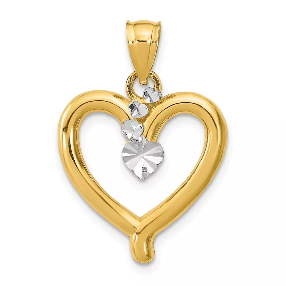 14k Yellow u0026 Rhodium Gold w /Rhodium Diamond-cut Heart Charm