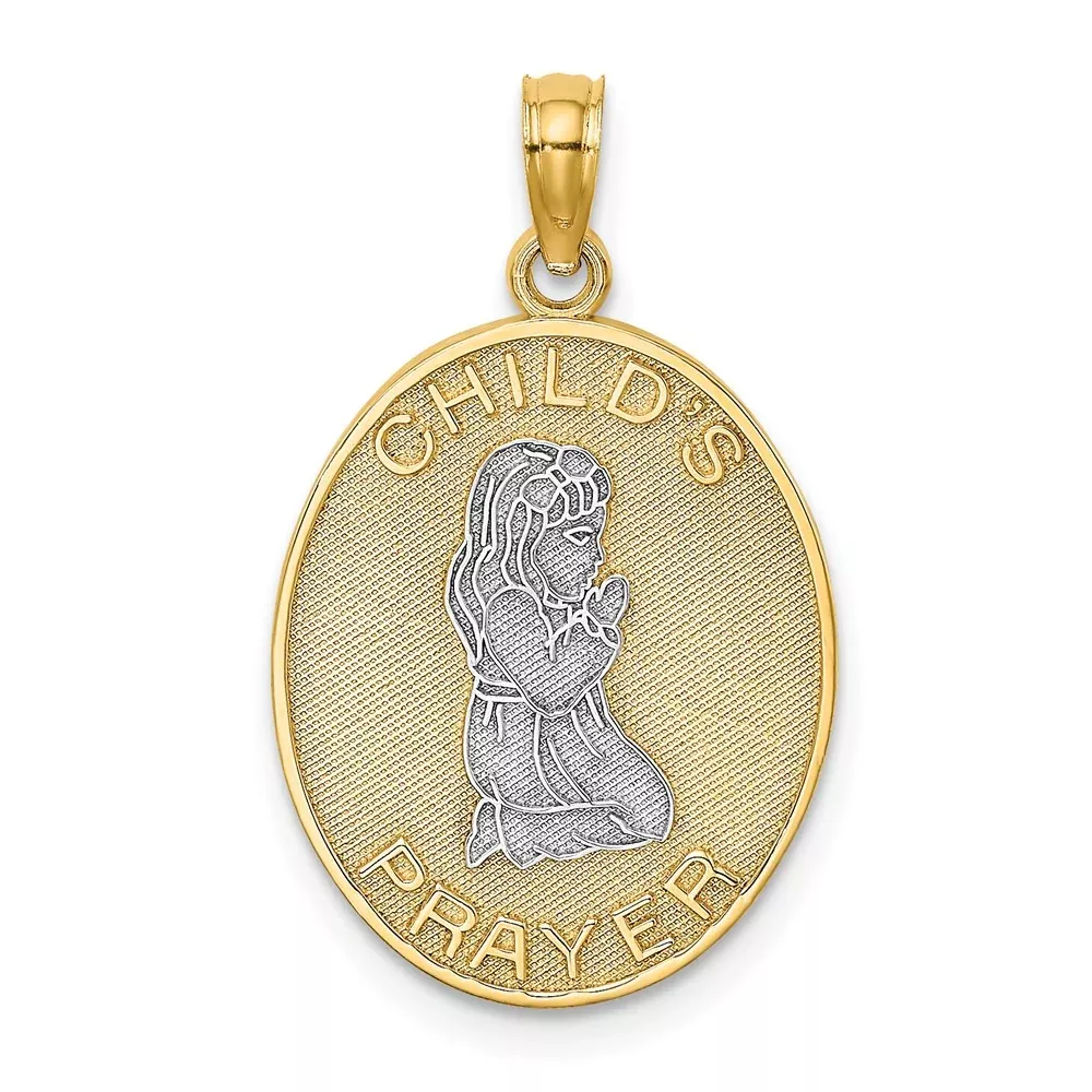 14k Yellow u0026 Rhodium Gold w /Rhodium Reversible CHILDS PRAYER w /Girl Charm