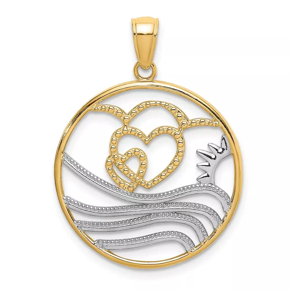 14k Yellow u0026 Rhodium Gold w /Rhodium Sun Hearts Water Circle Charm