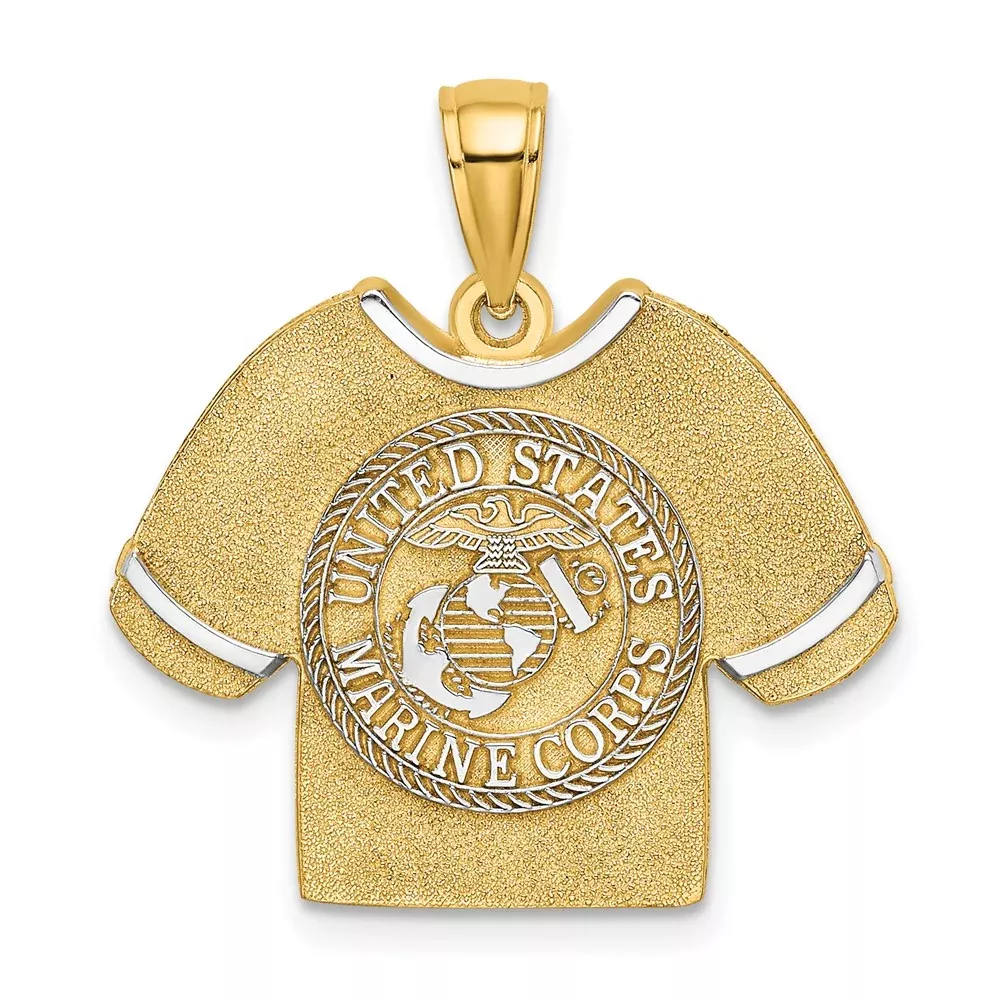 14k Yellow u0026 Rhodium Gold w /Rhodium US MARINE CORPS T-Shirt Charm