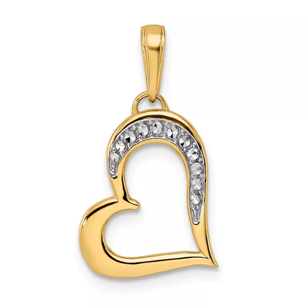 14k Yellow u0026 Rhodium Gold w /White Rhodium Diamond-cut Heart Pendant