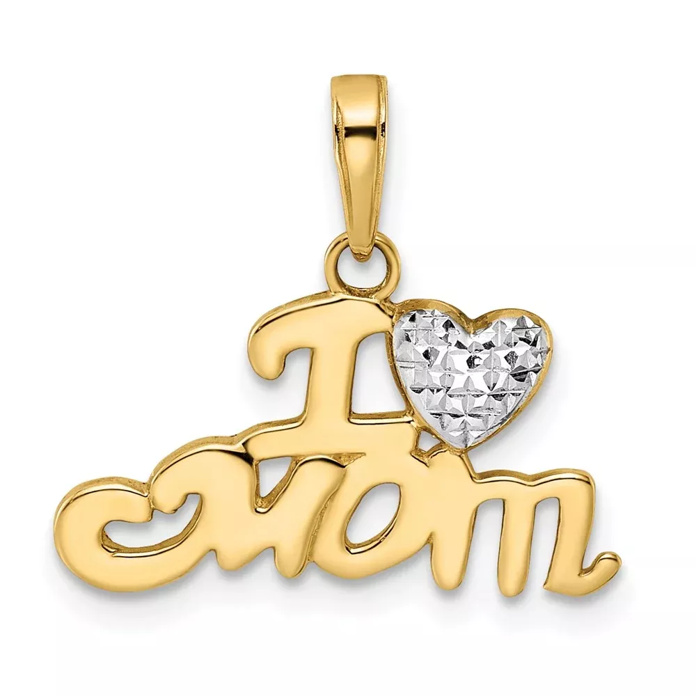 14k Yellow u0026 Rhodium Gold w /White Rhodium Diamond-cut I Heart Mom Pendant