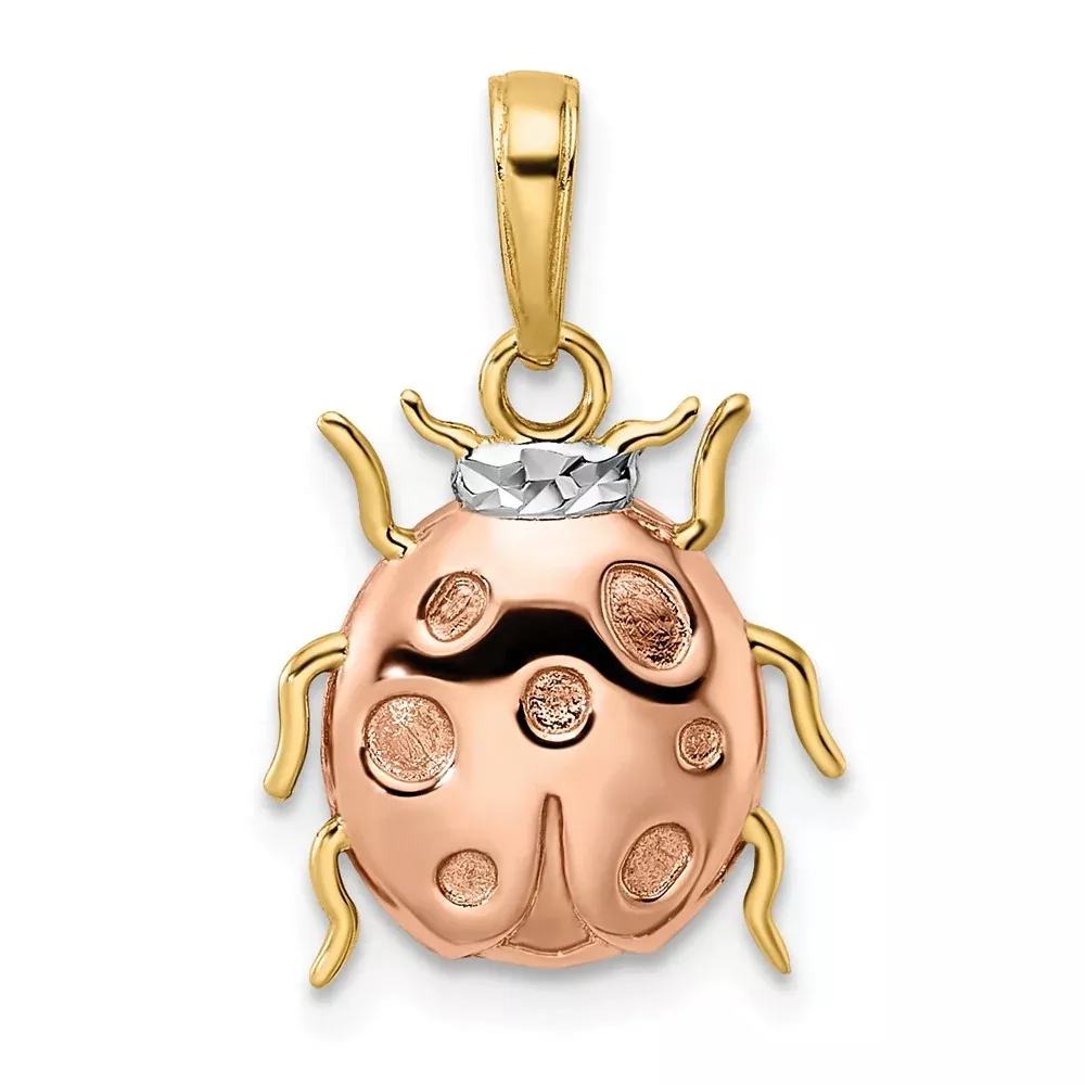 14k Yellow u0026 Rhodium Gold w /White and Rose Rhodium Diamond-cut Ladybug Pendant