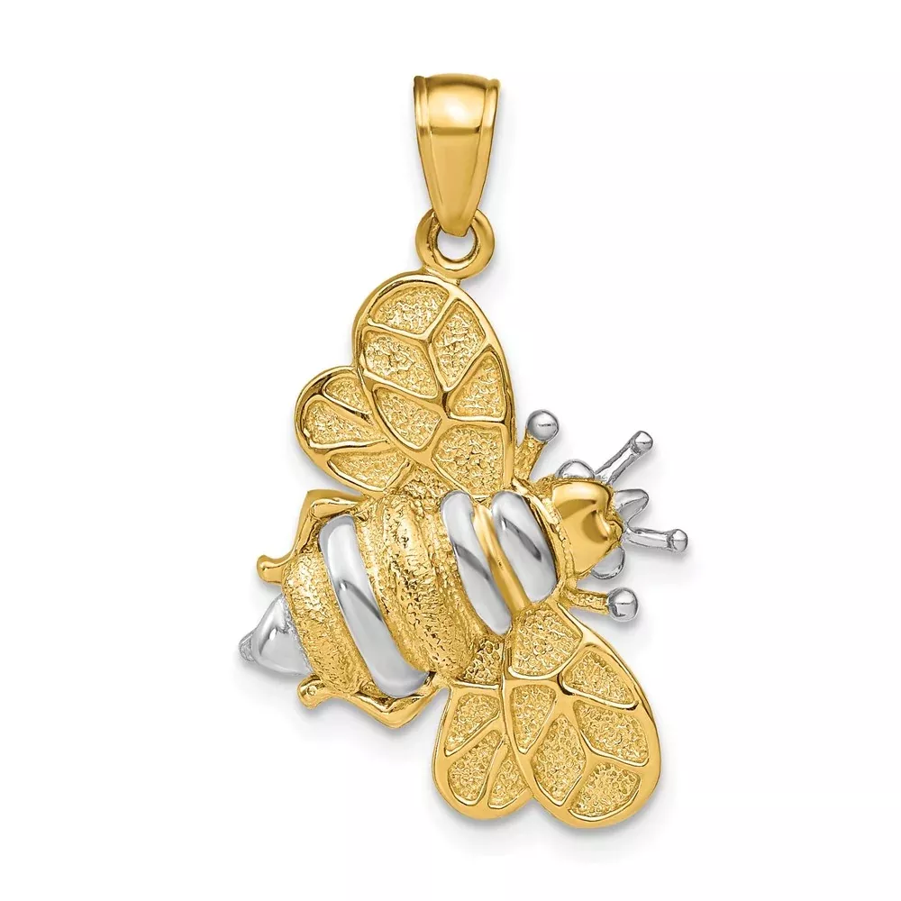 14k Yellow u0026 Rhodium Gold White Rhodium 3-D Bumblebee Charm