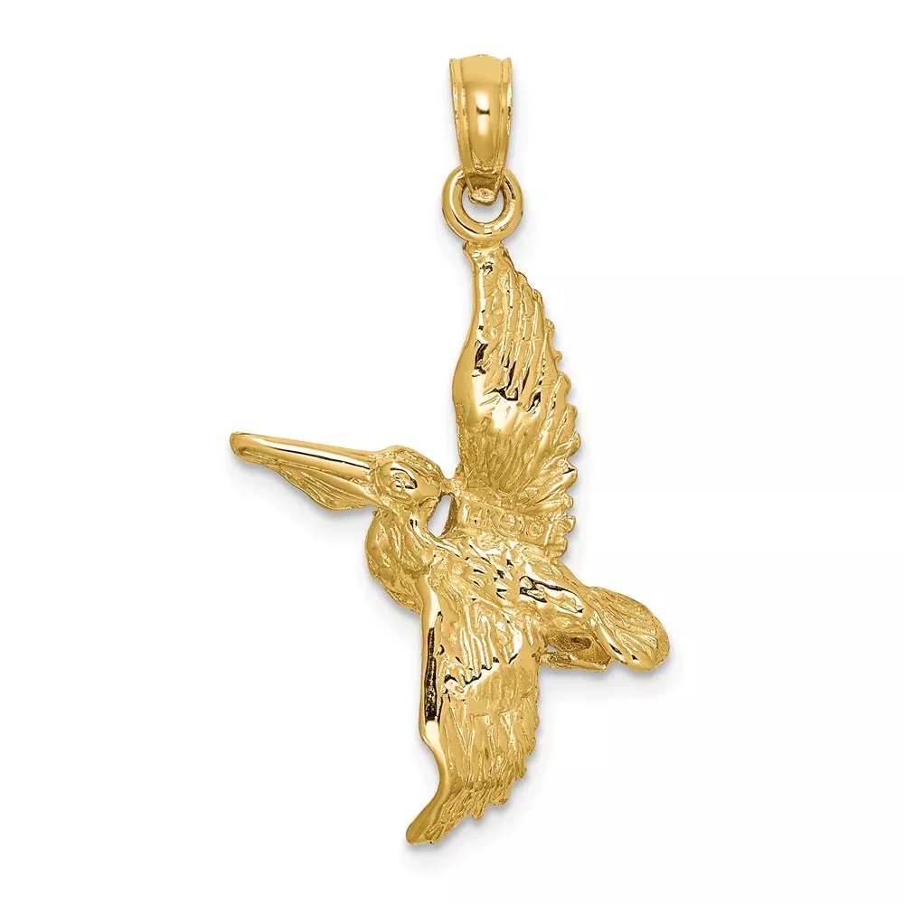 14k Yellow u0026 Rhodium Gold with White Rhodium 3-D Flying Pelican Charm
