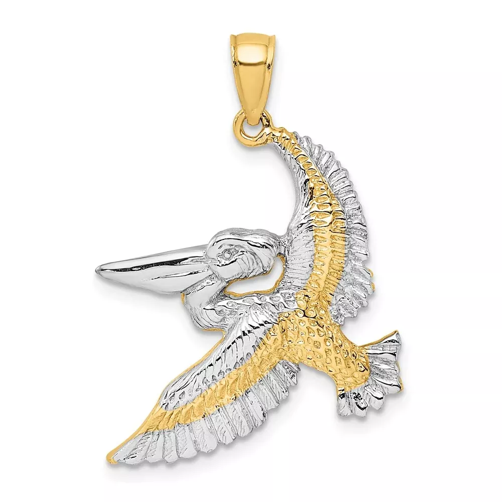 14k Yellow u0026 Rhodium Gold with White Rhodium Flying Pelican Charm