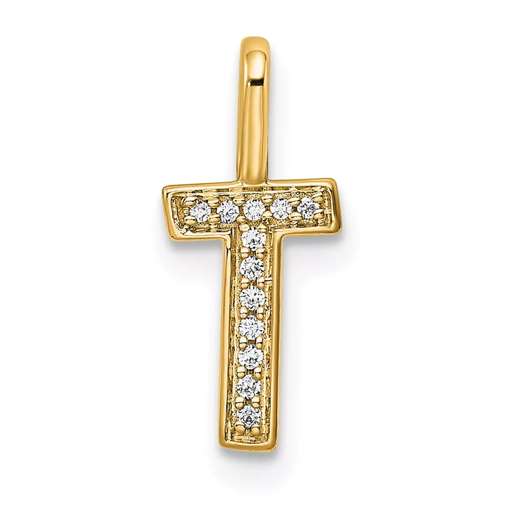 14KGold Diamond Letter T Initial Pendant