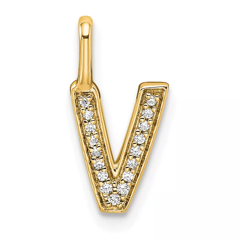 14KGold Diamond Letter V Initial Pendant