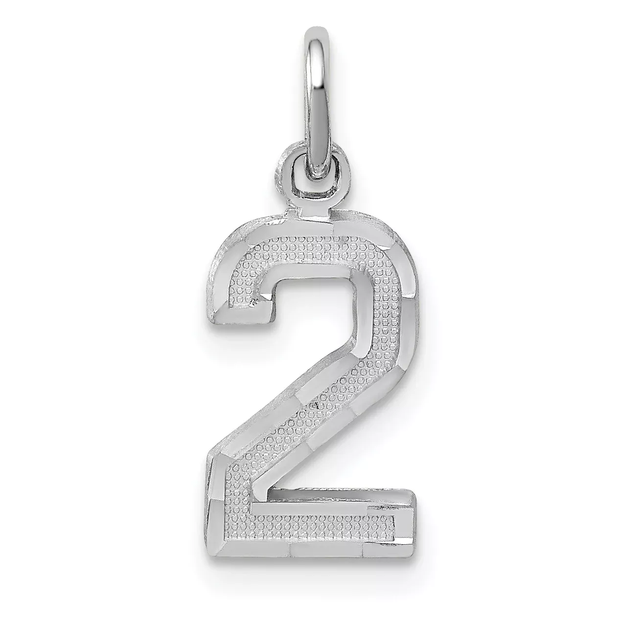 14Kw Small Brushed Diamond-cut Number 2 Charm