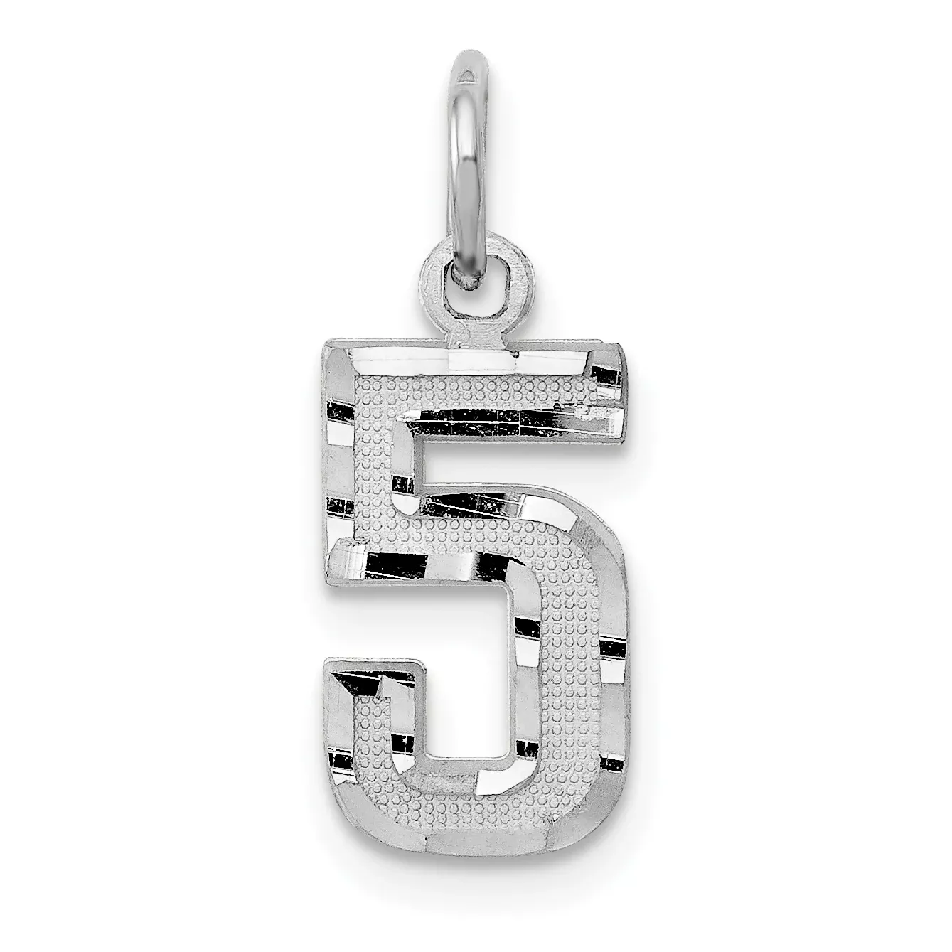 14Kw Small Brushed Diamond-cut Number 5 Charm