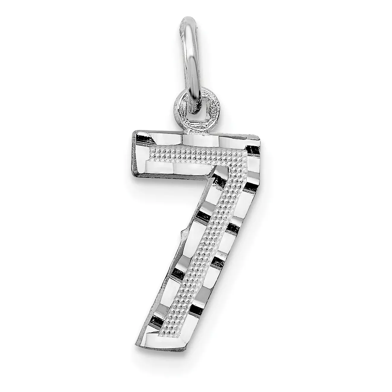 14Kw Small Brushed Diamond-cut Number 7 Charm