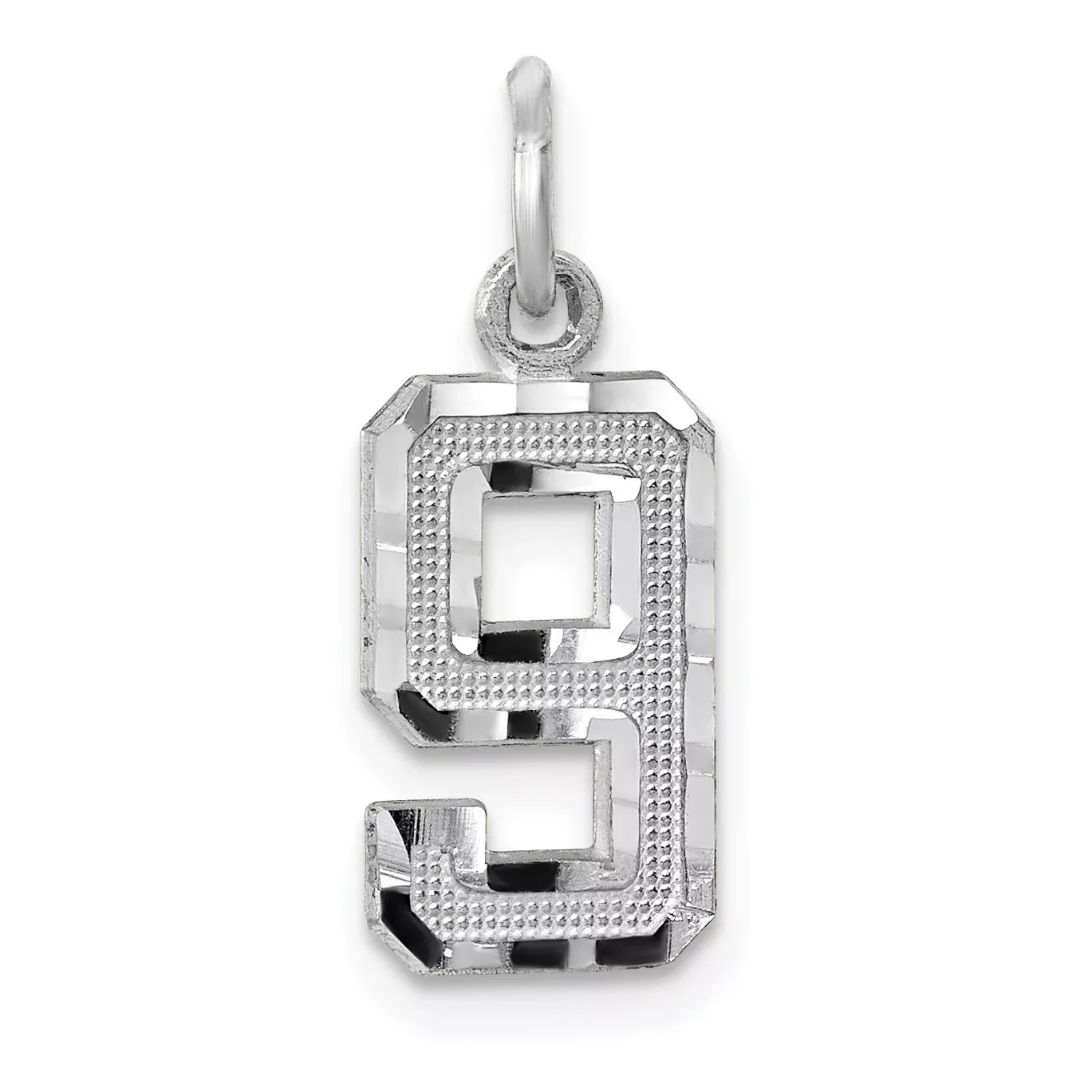 14Kw Small Brushed Diamond-cut Number 9 Charm
