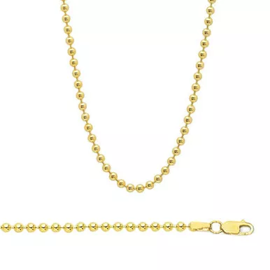 18k Gold Bead Link Chain, 3mm Wide 20 Inches