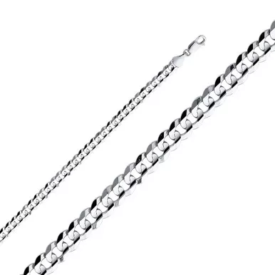 18k White Gold (Nickel Free) 6.0mm Flat Curb Chain 24 Inches