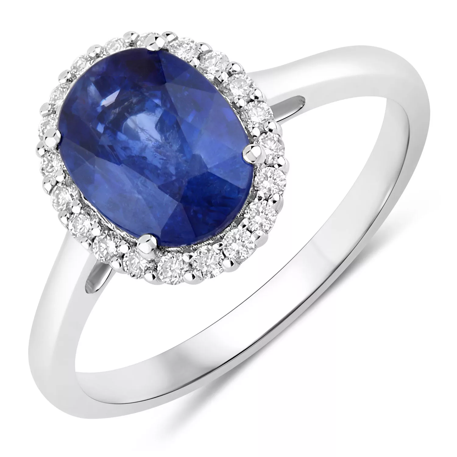 2.58 Carat Genuine Ceylon Blue Sapphire and White Diamond 18K White Gold Ring