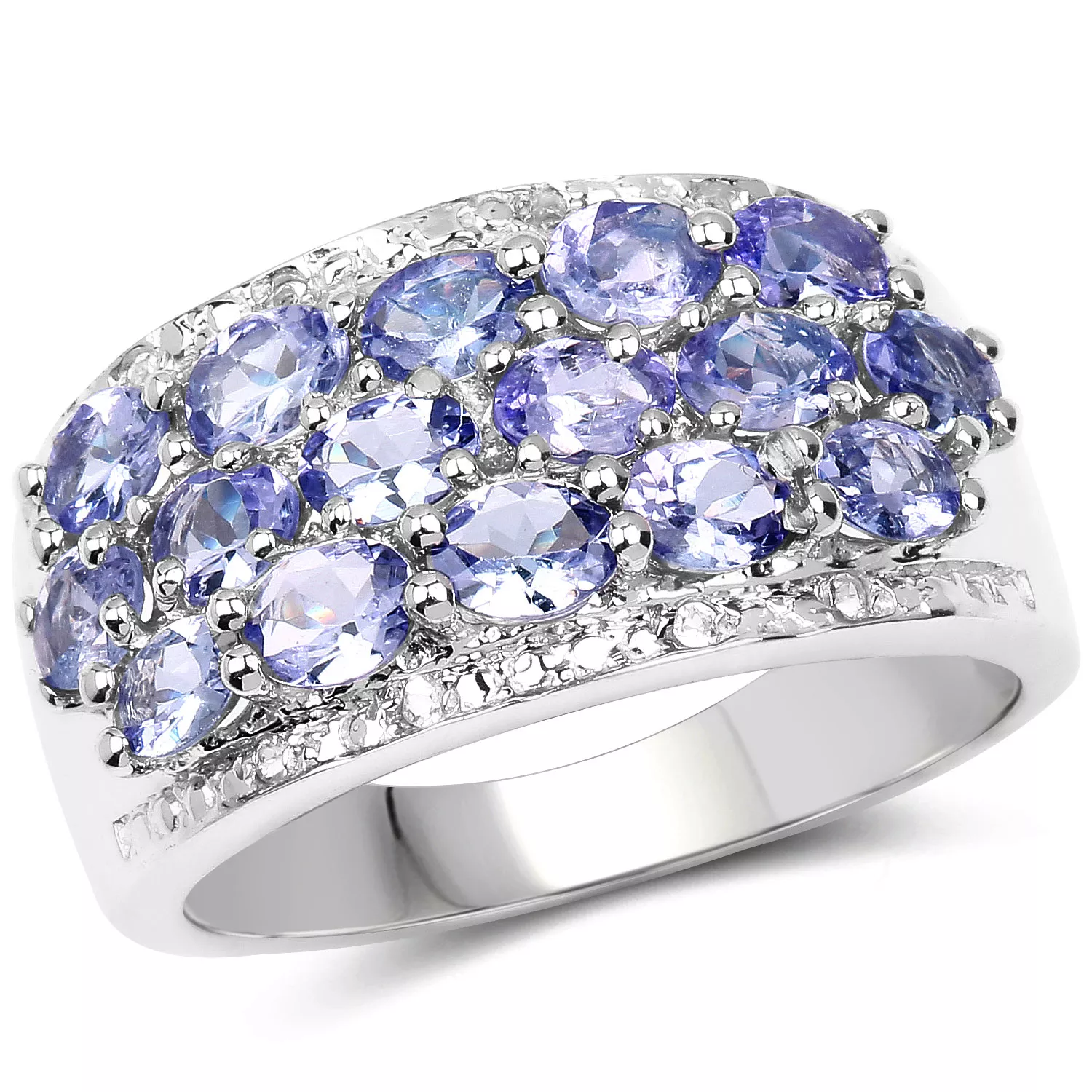 2.76 Carat Genuine Tanzanite and White Diamond .925 Sterling Silver Ring