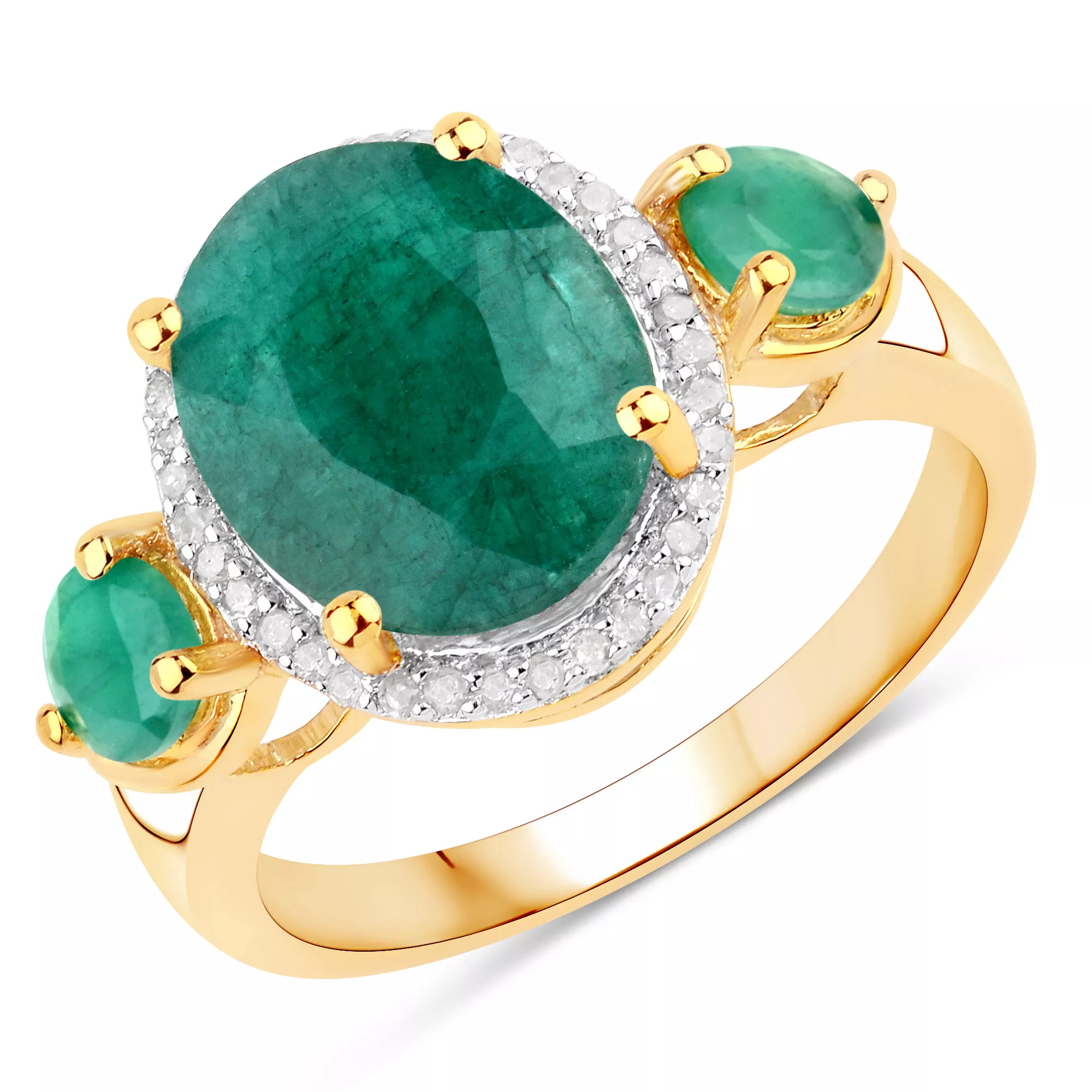 3.999 Carat Genuine Emerald and White Diamond .925 Sterling Silver Ring