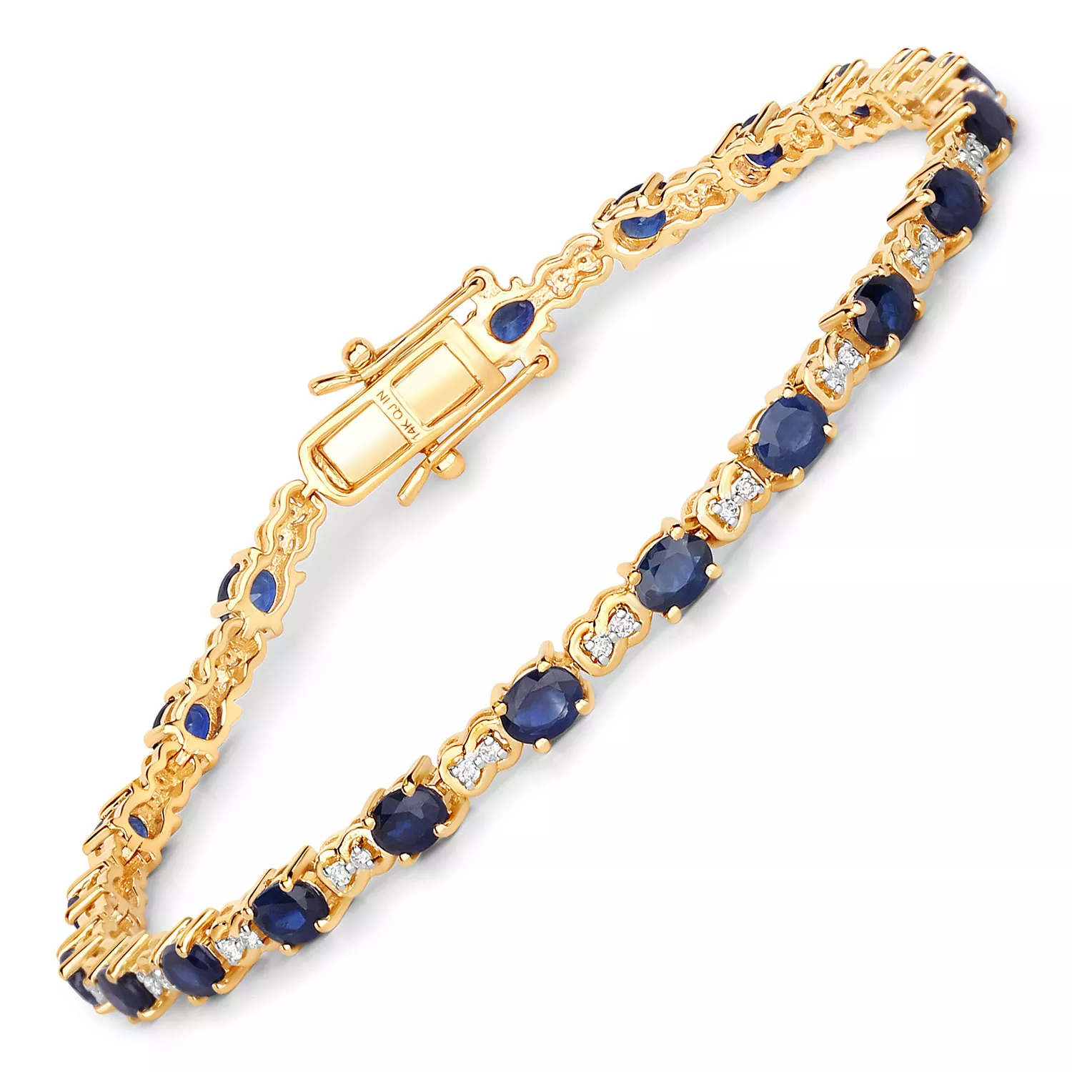 4.82 Carat Genuine Blue Sapphire and White Diamond 14K Yellow Gold Bracelet