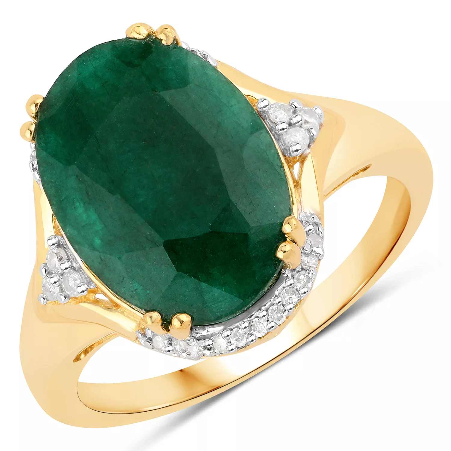 5.20 Carat Dyed Emerald and White Diamond .925 Sterling Silver Ring
