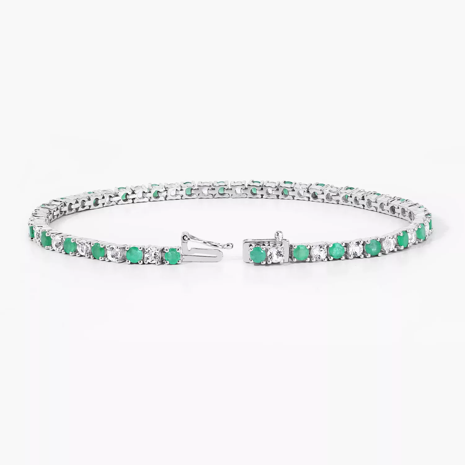 5.77 Carat Genuine Emerald and White Topaz .925 Sterling Silver Bracelet