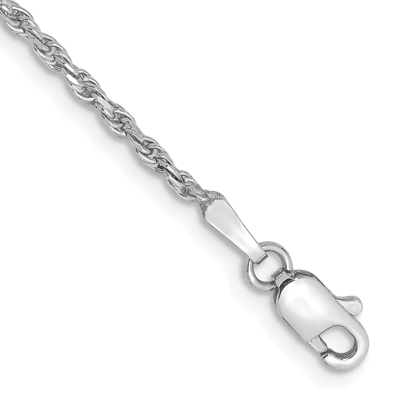 7 Inch 10k White Gold 1.6mm D/C Machine Made Rope Chain Bracelet