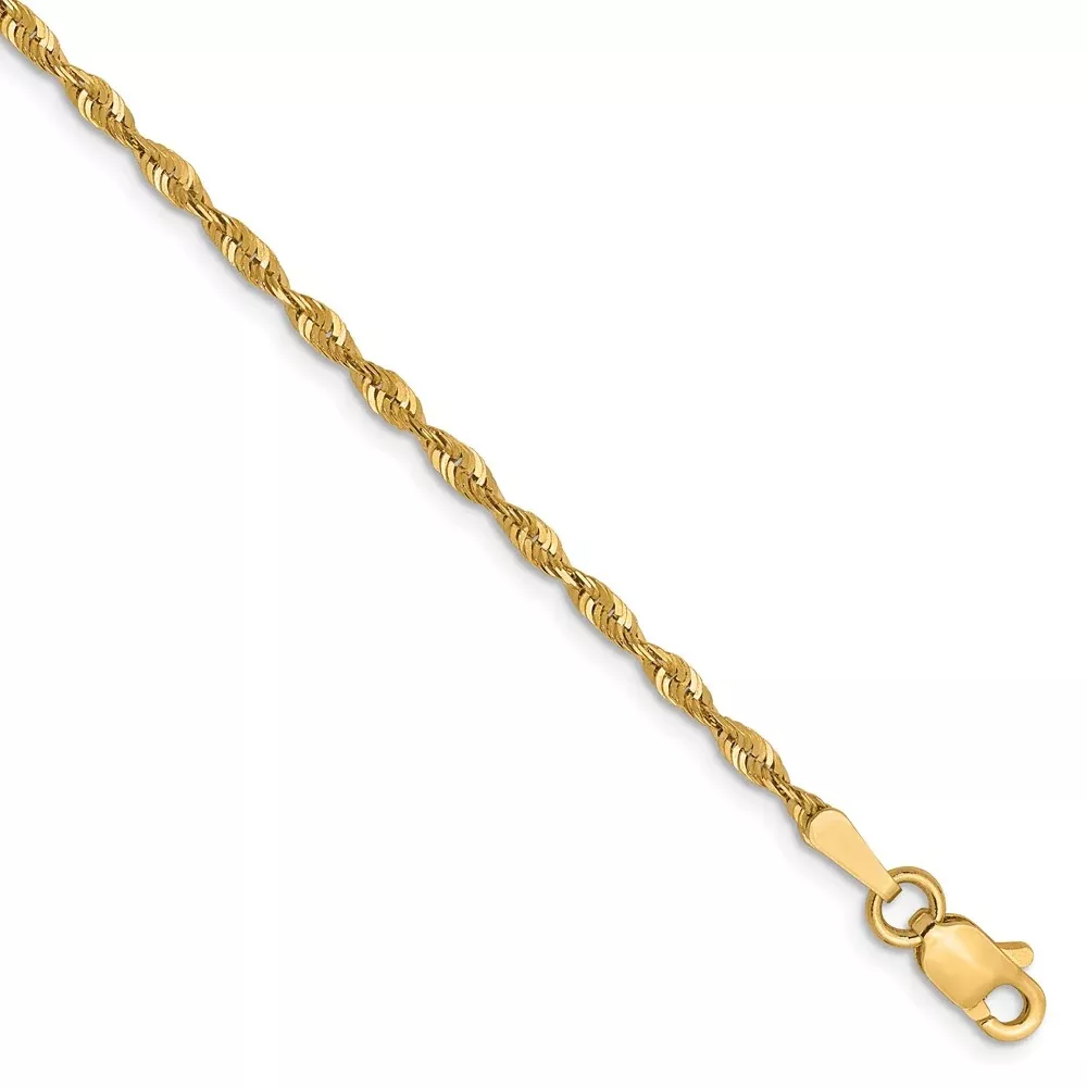 7 Inch 10k Yellow Gold 1.8mm Diamond-Cut Lightweight Rope Chain Bracelet