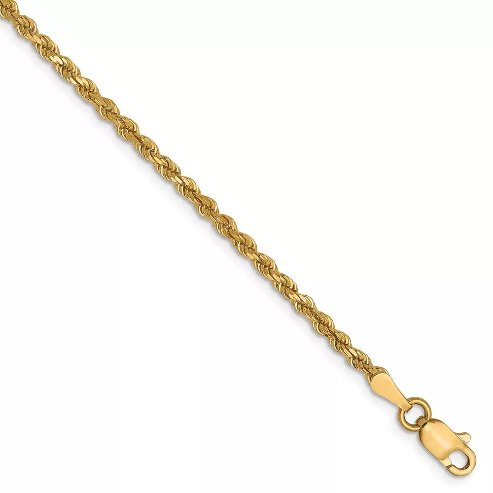 7 Inch 10k Yellow Gold 2.25mm Diamond-Cut Rope Chain Bracelet