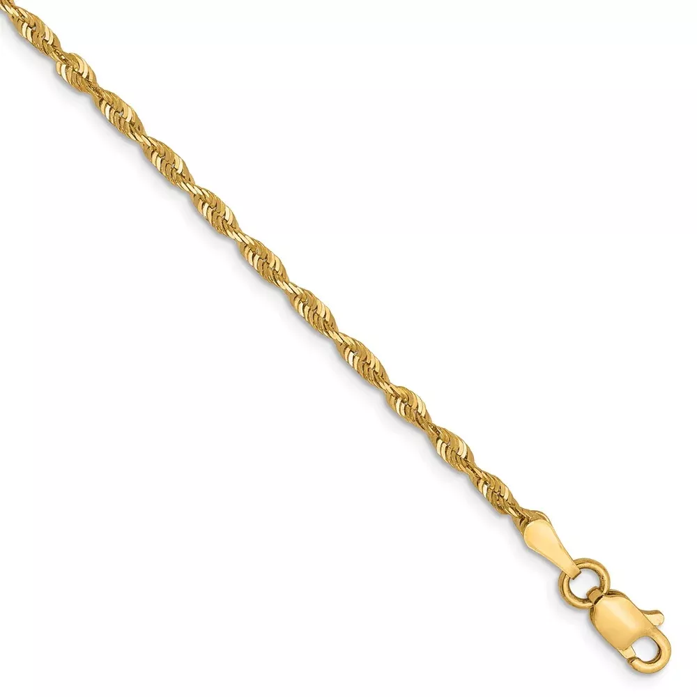 7 Inch 10k Yellow Gold 2mm Diamond-Cut Lightweight Rope Chain Bracelet