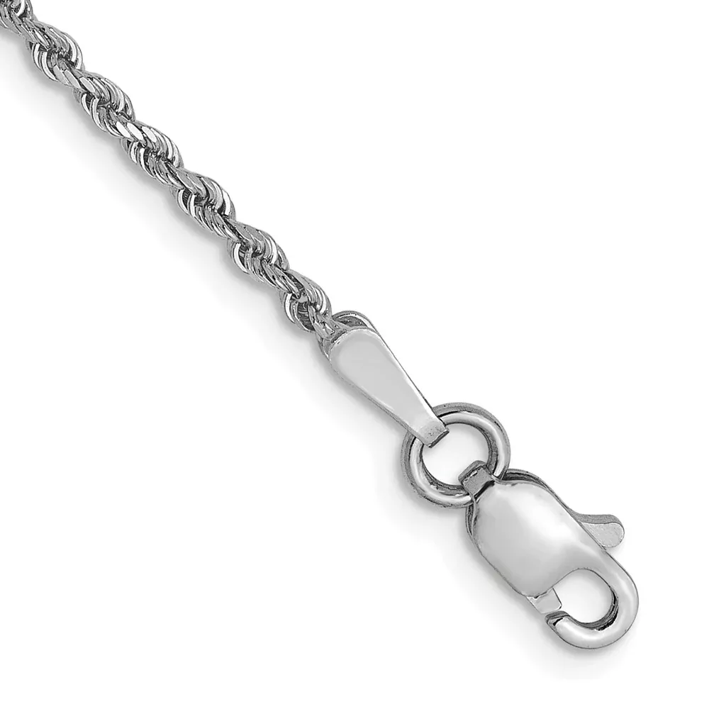 7 Inch 14k White Gold 1.5mm Diamond-Cut Rope Chain Bracelet