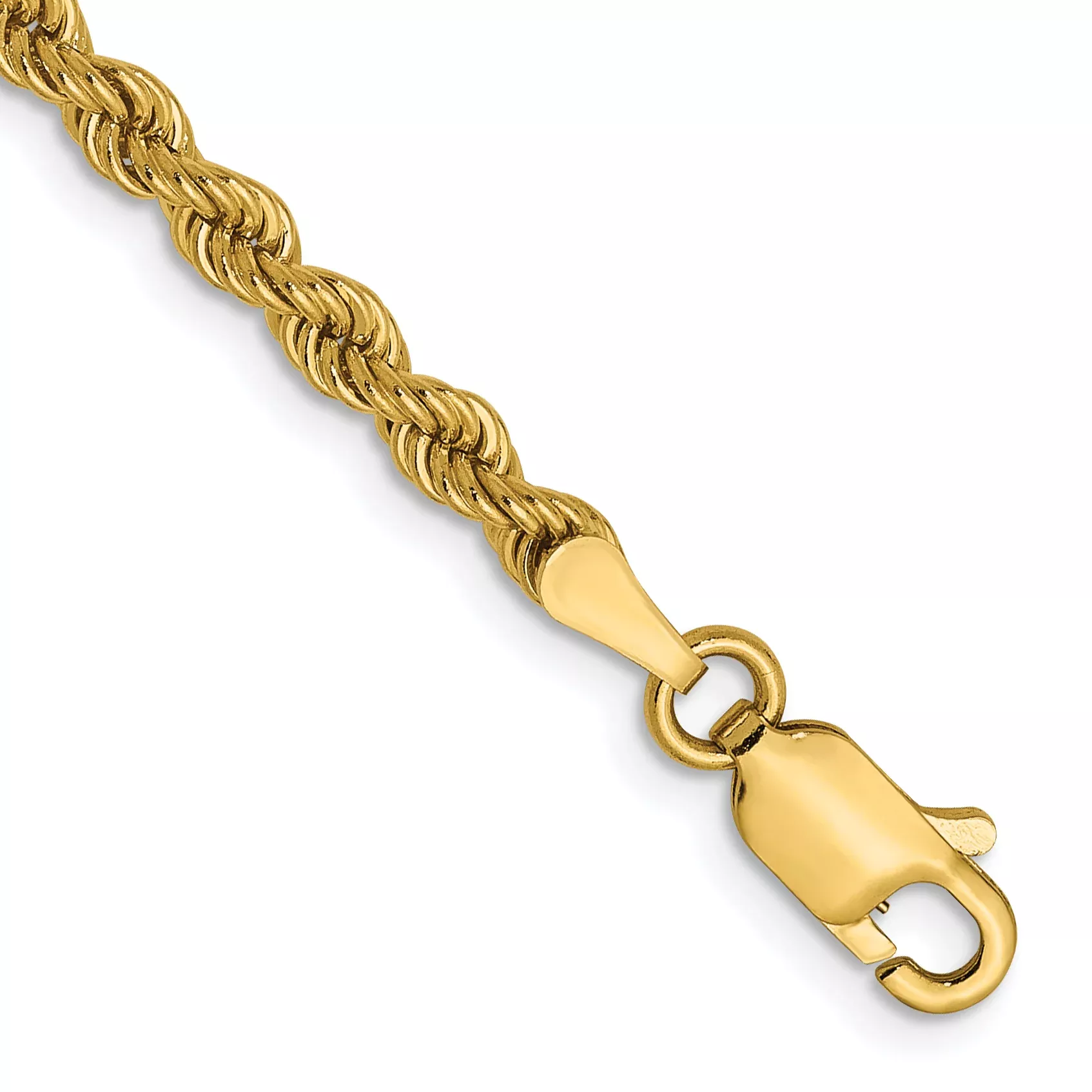 7 Inch 14k Yellow Gold 2.25mm Solid Regular Rope Chain Bracelet
