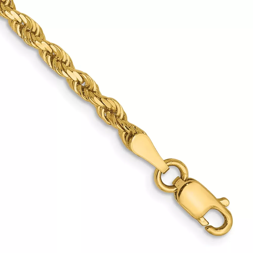 7 Inch 14k Yellow Gold 2.75mm Diamond-Cut Lightweight Rope Chain Bracelet