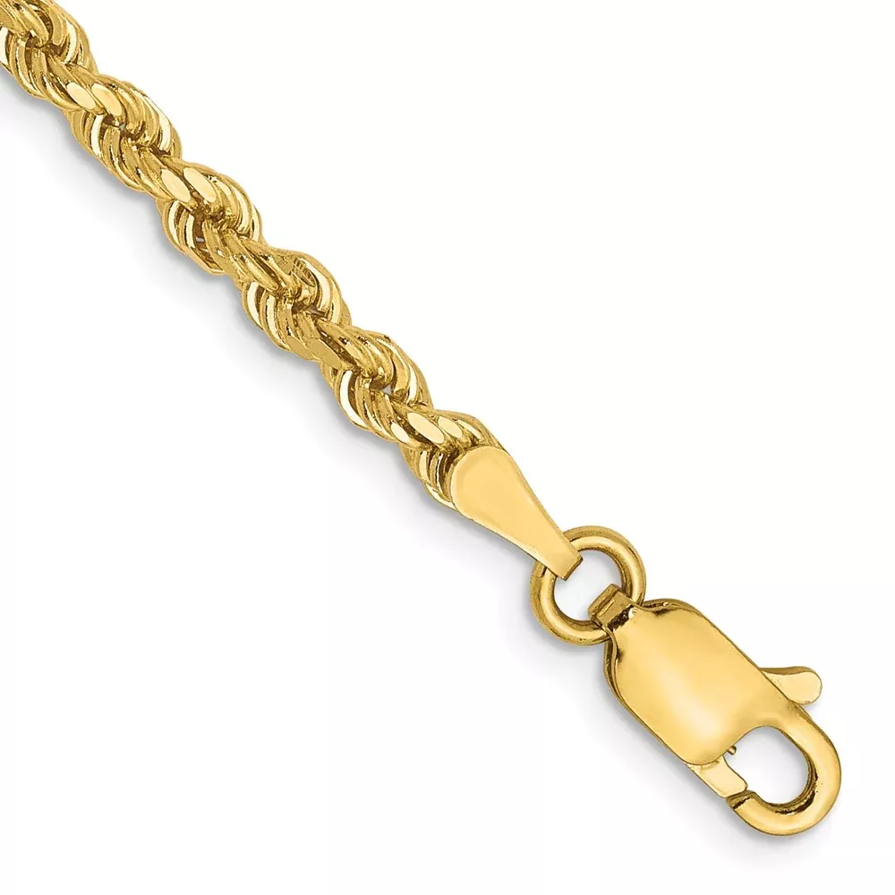 7 Inch 14k Yellow Gold 2.75mm Diamond-Cut Rope Chain Bracelet