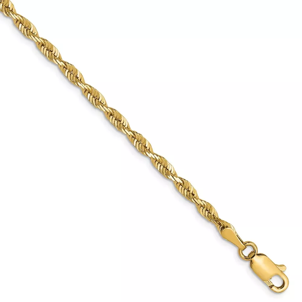 8 Inch 10k Yellow Gold 2.75mm Diamond-Cut Lightweight Rope Chain Bracelet
