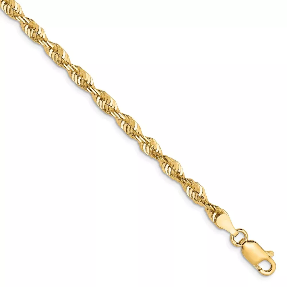 8 Inch 10k Yellow Gold 3.5mm Diamond-Cut Lightweight Rope Chain Bracelet