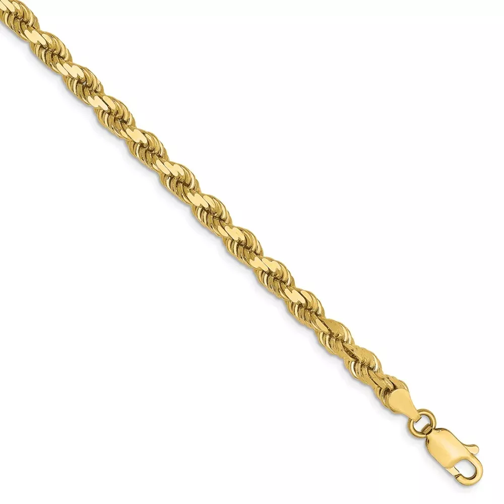 8 Inch 10k Yellow Gold 4mm Diamond-Cut Rope Chain Bracelet