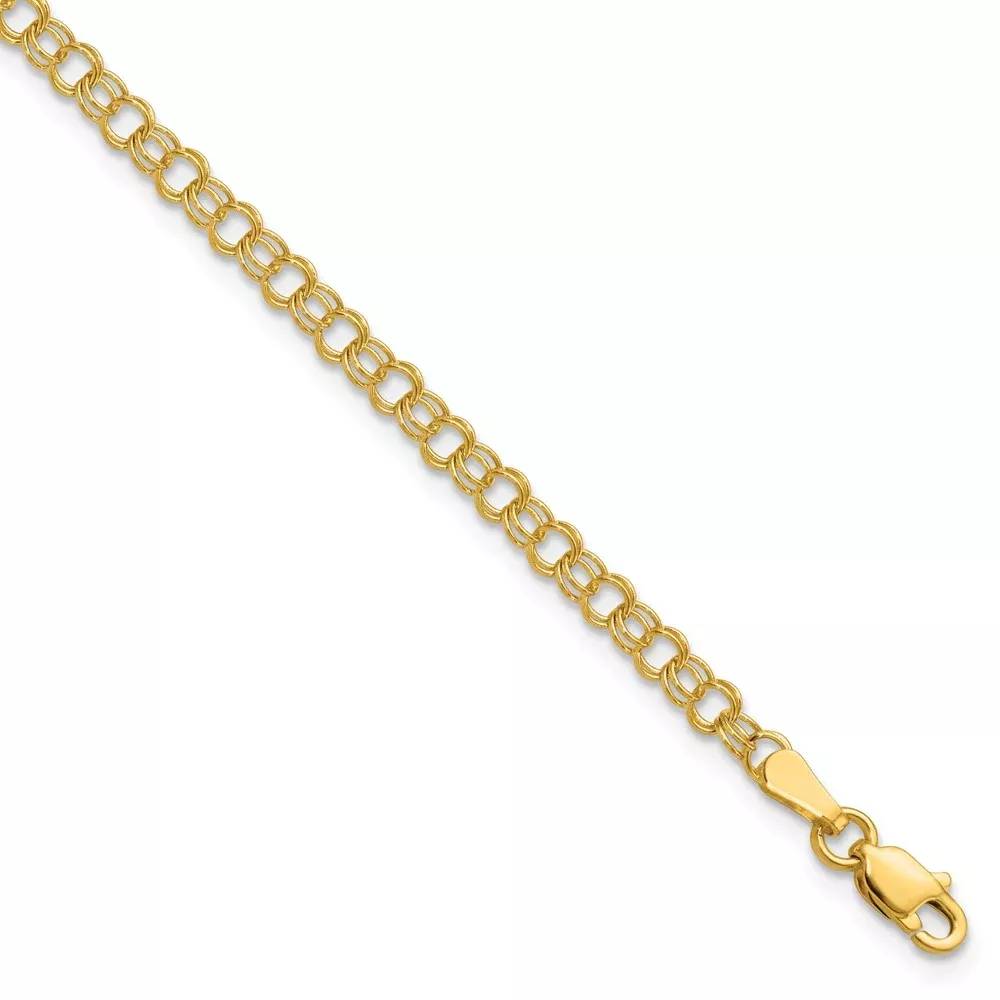 8 Inch 14K 3.5mm Solid Double Link Charm Bracelet