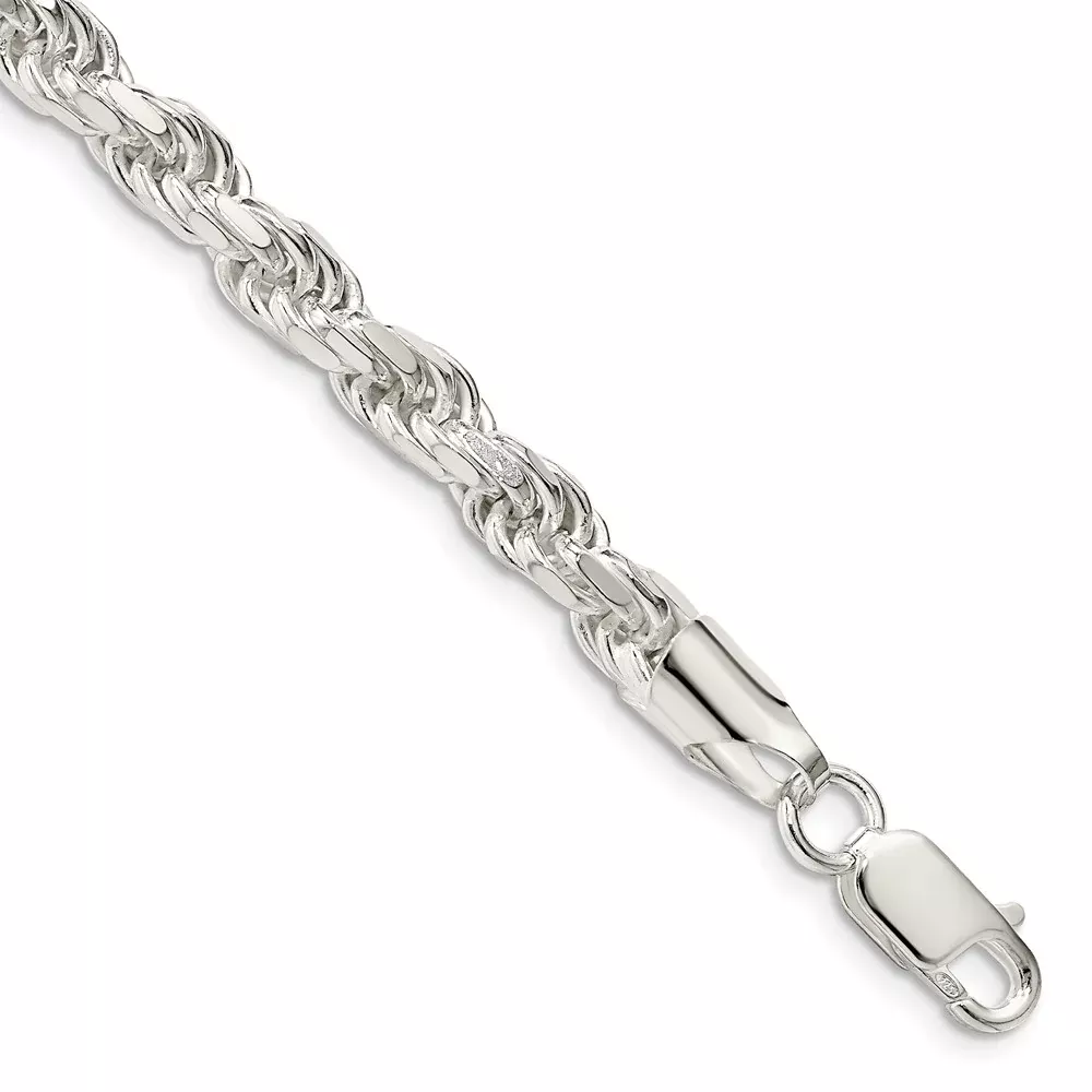 8 Inch Sterling Silver 5.75mm Diamond-cut Rope Chain Bracelet
