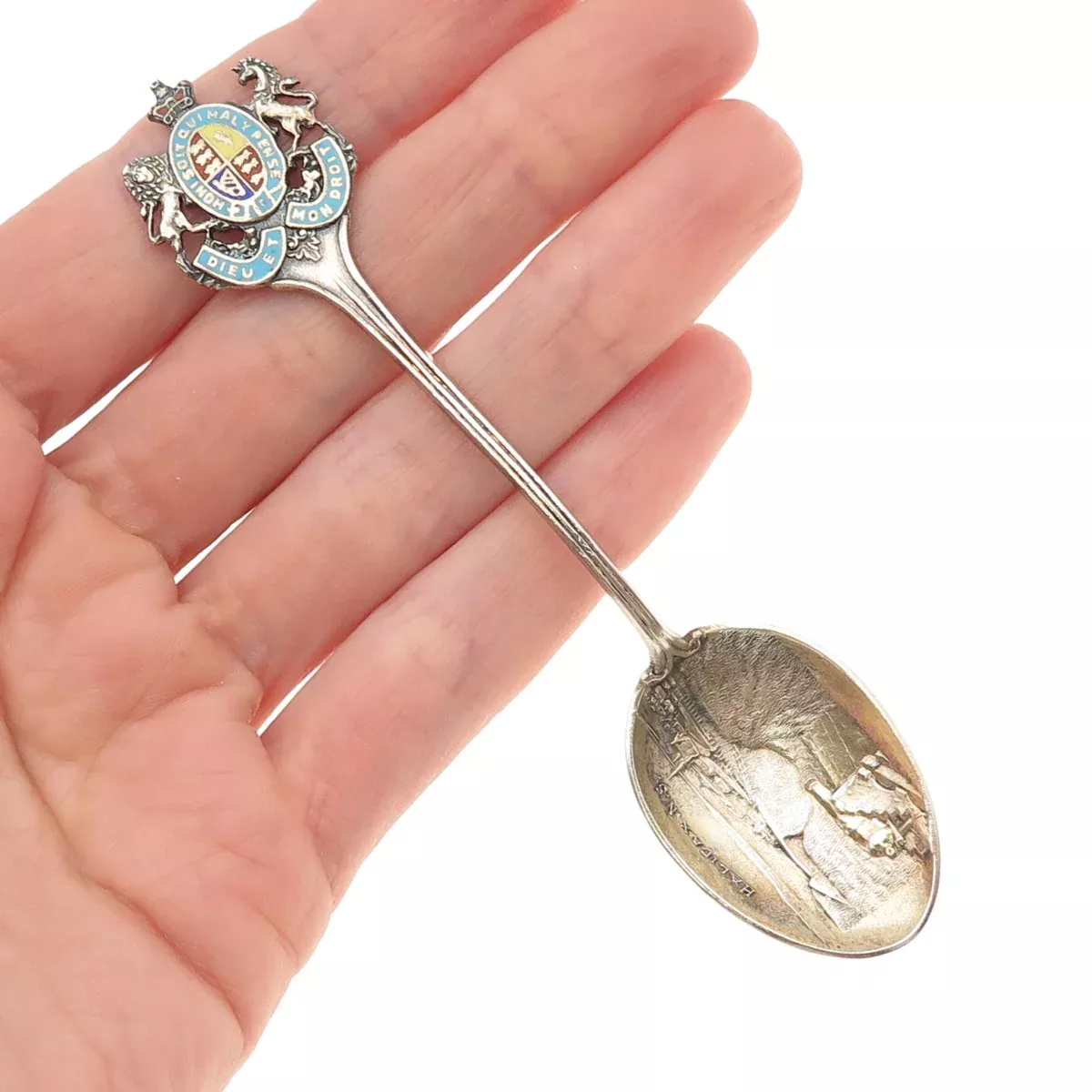 925 Sterling Antique Art Deco Canada Enamel Halifax Coat of Arms Coffee Spoon
