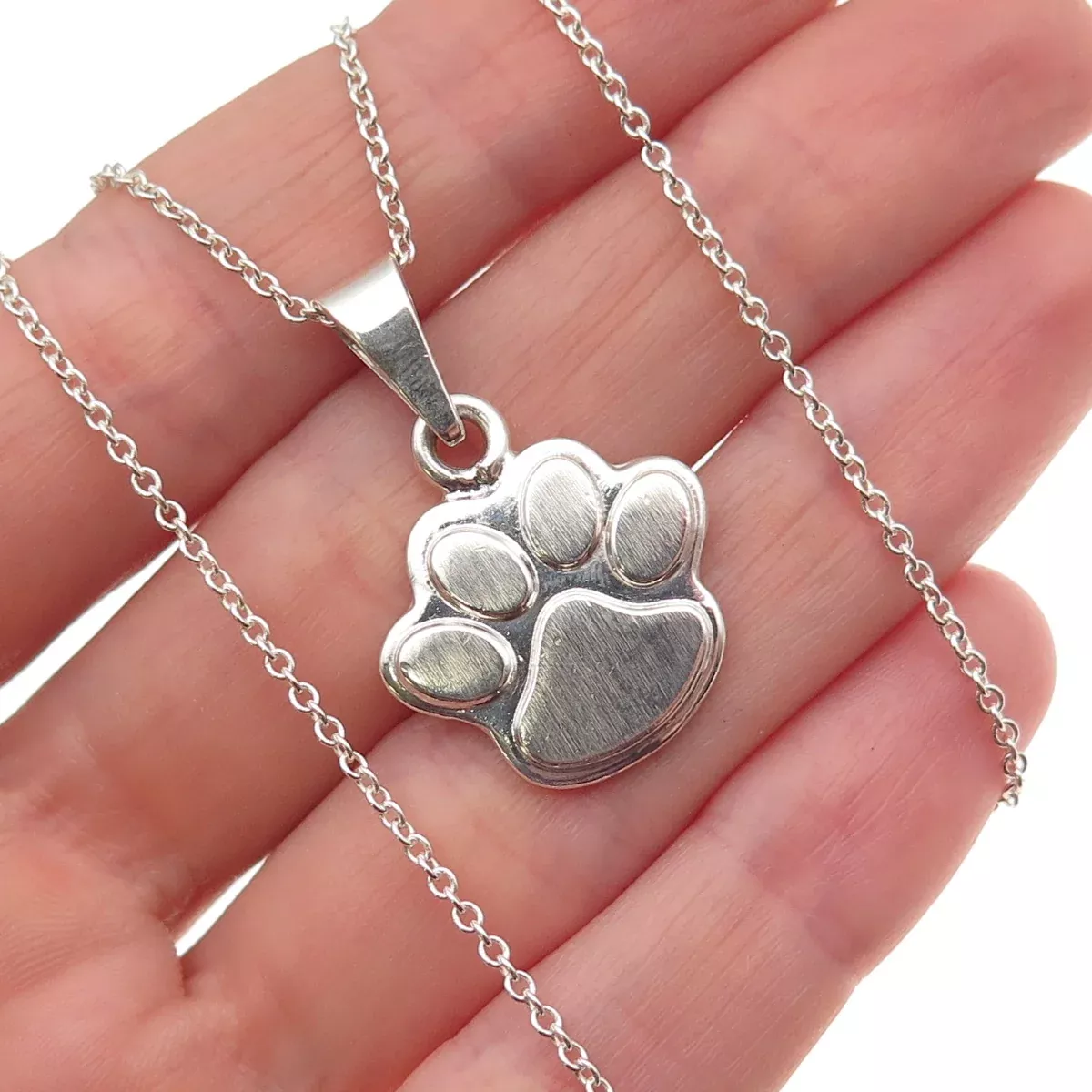 925 Sterling Silver Dog Paw Cable Chain Necklace 16