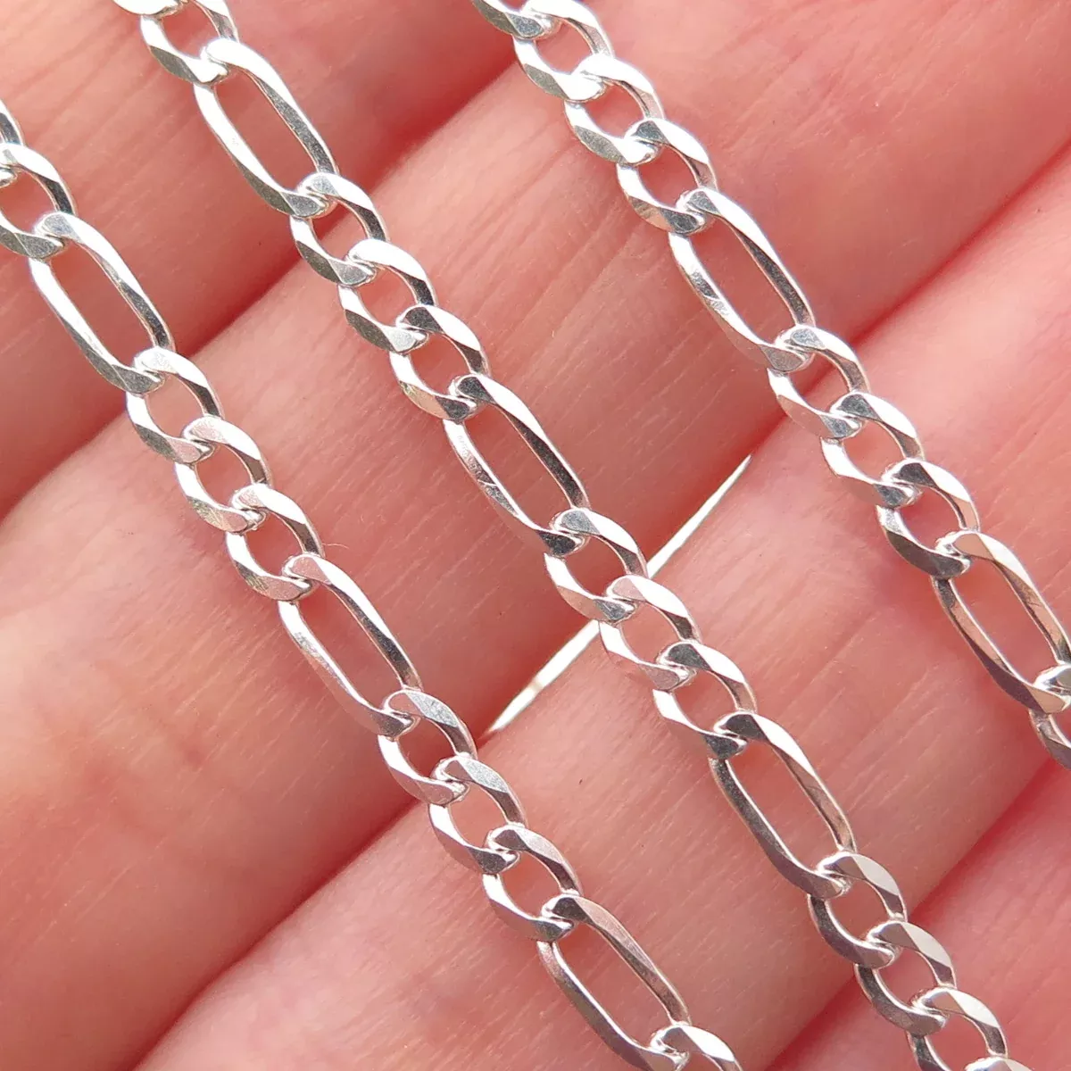 925 Sterling Silver Italy Figaro Chain Necklace 24