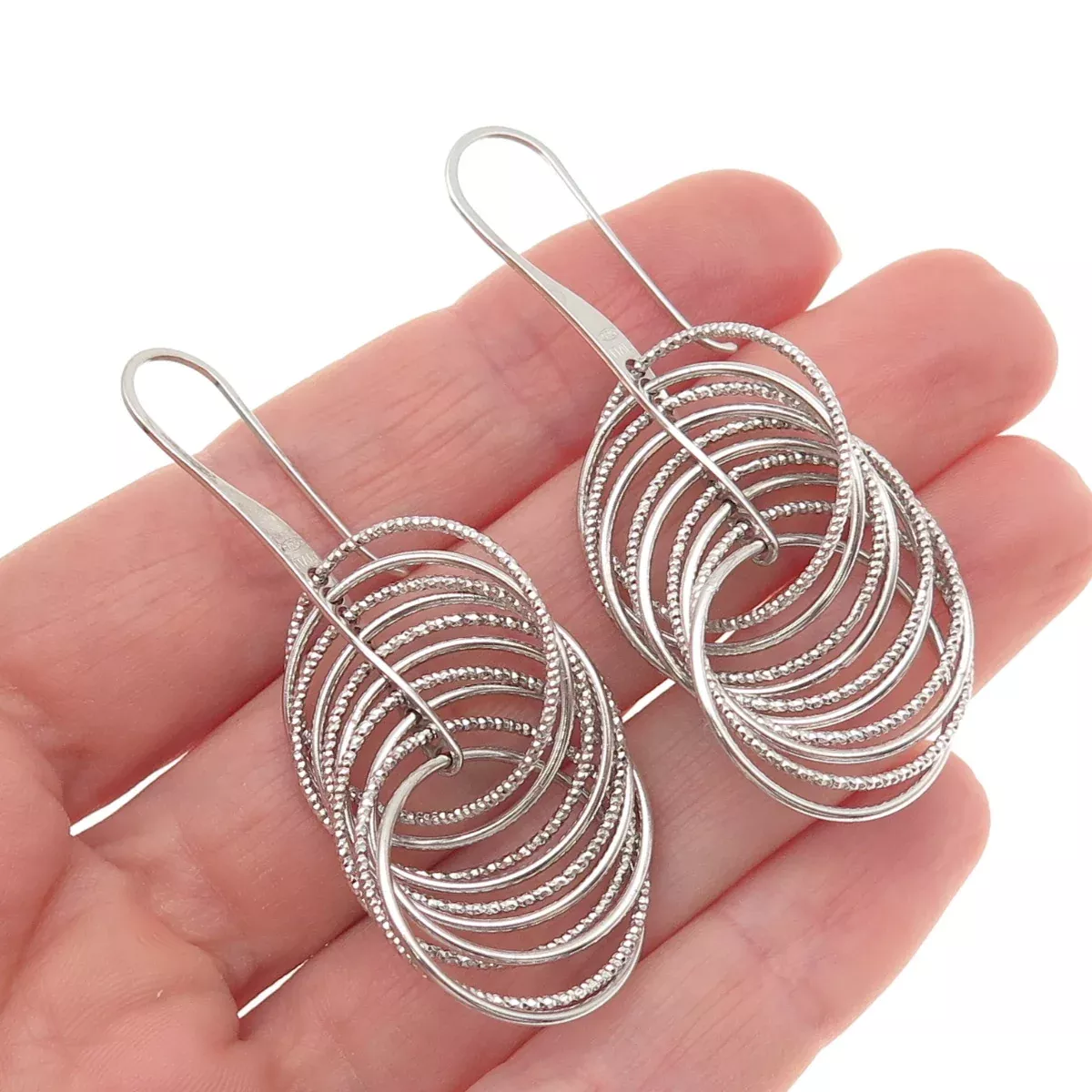 925 Sterling Silver Italy Interlocked Circle Dangle Earrings